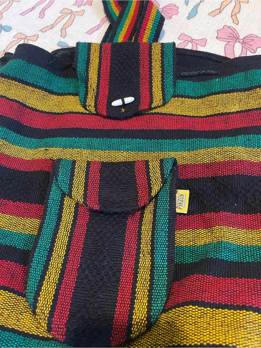 Vintage Striped Backpack in Black, Red, Green & Yellow